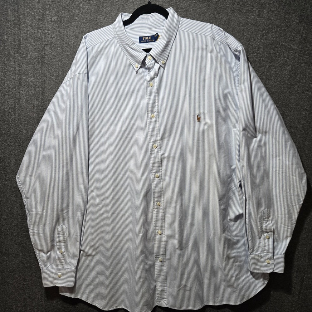Polo Ralph Lauren Men's Blue White Striped Oxford Shirt Size 4XLT Tall